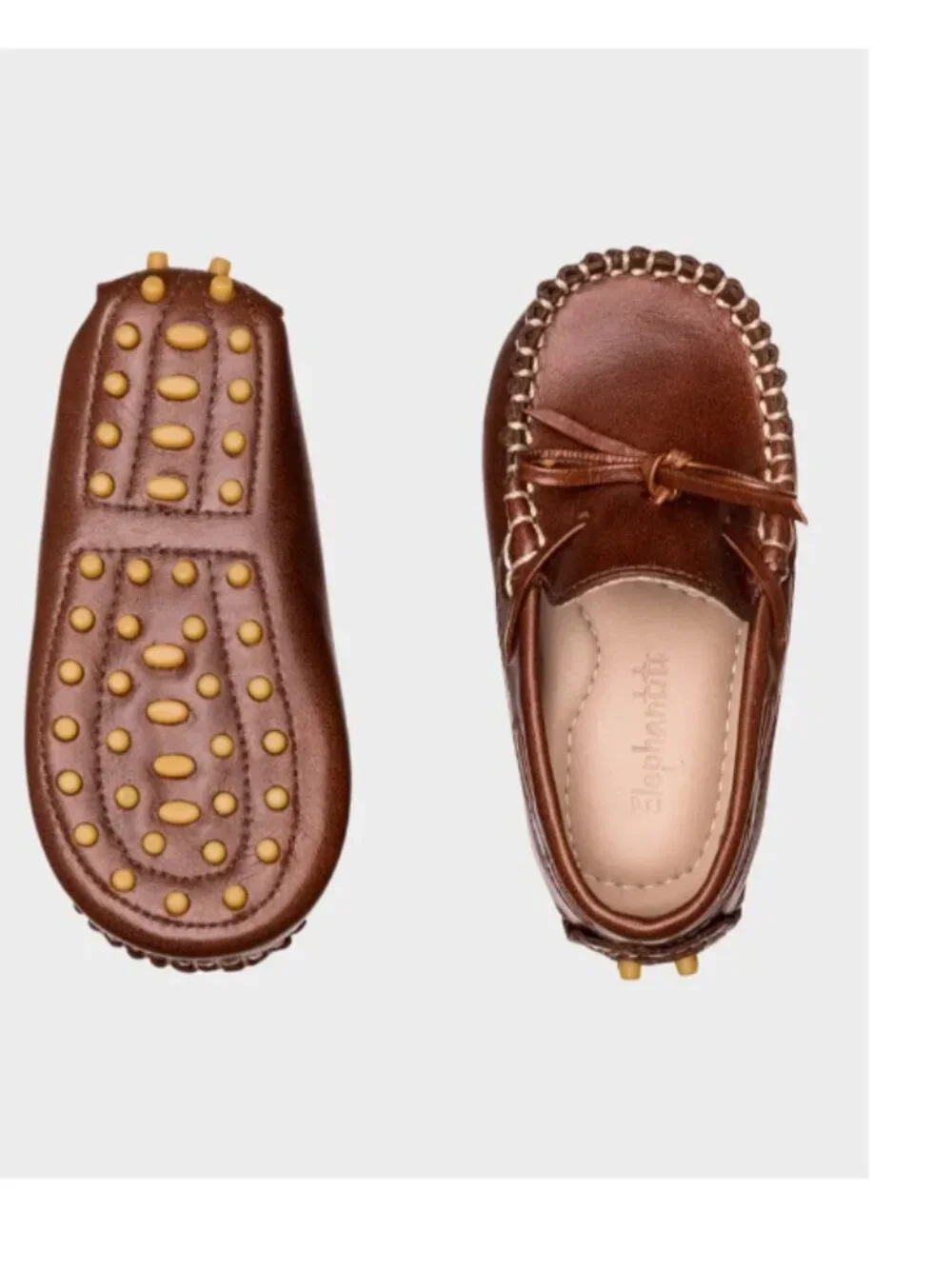 Elephantito Drivers Baby Boys 7 bow Brown Leather Slip On Casual Loafer Shoe